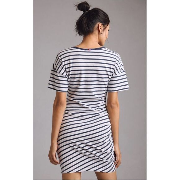 NEW Anthropologie Sundry Nautical Striped Ruched T-Shirt Mini Dress X-Small - Picture 3 of 4